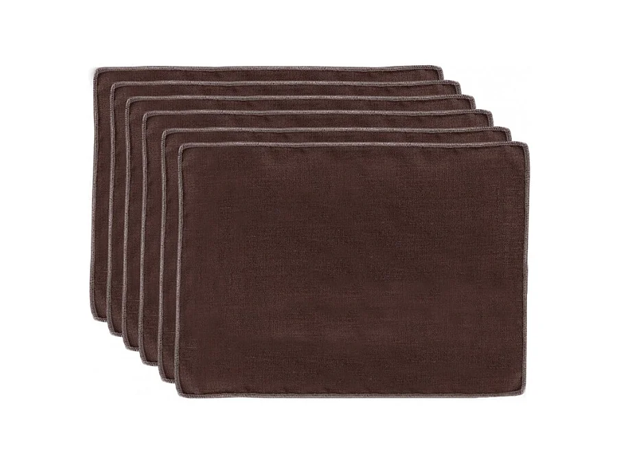 Lot de 6 sets de table, lin et coton brun 36 x 48 cm - CONSTELLA 9048