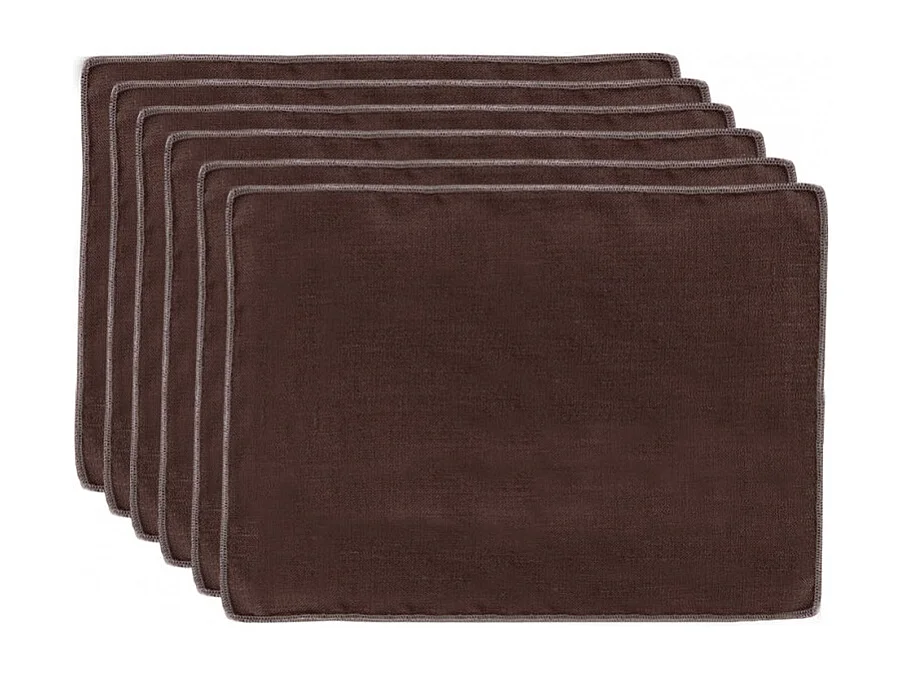 Lot de 6 sets de table, lin et coton brun 36 x 48 cm - CONSTELLA 9048