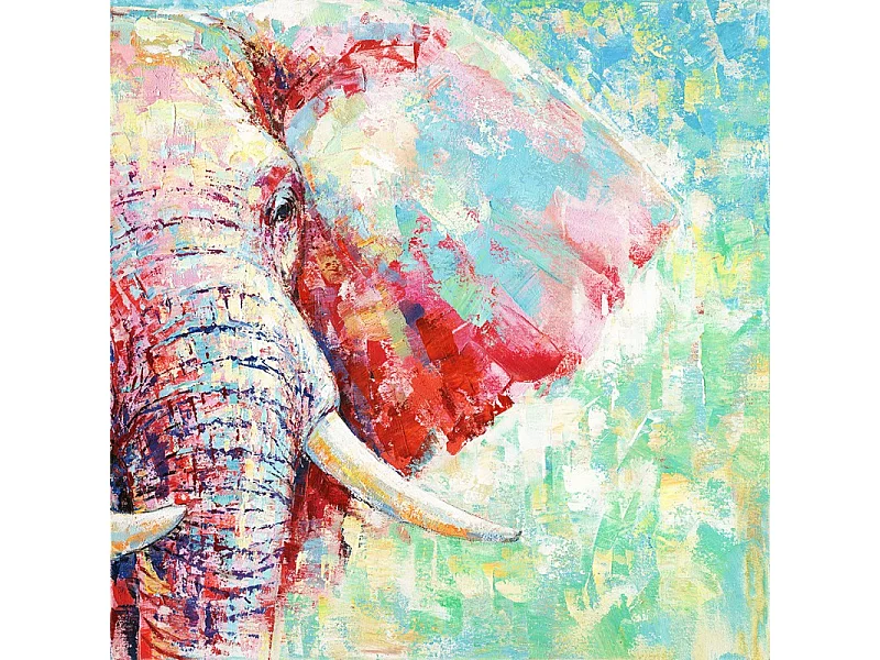 Diptyque tableaux peinture éléphant 80 x 80 cm coloré - SAUVAGE