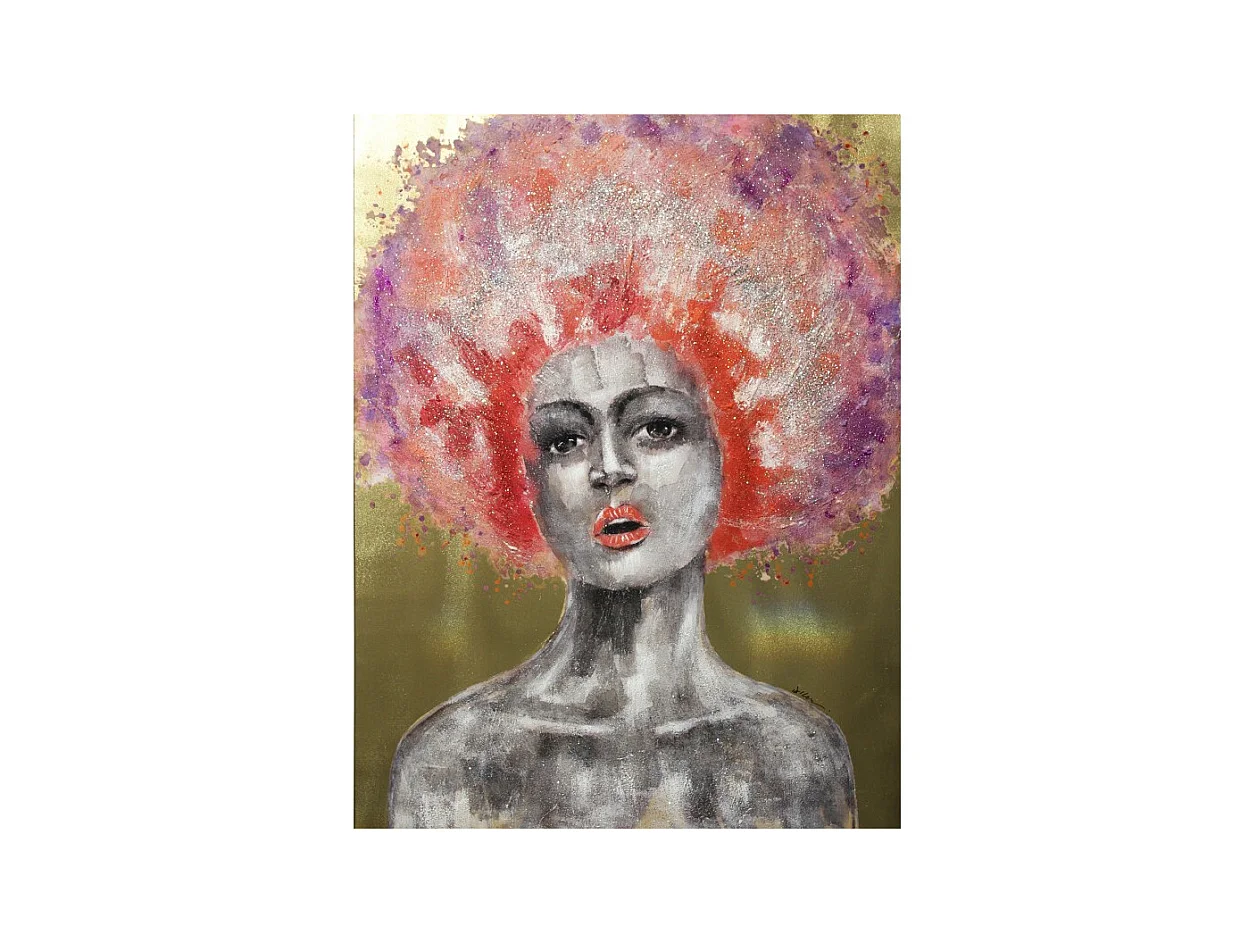 Tableau peinture femme afro 70s rose violet 120x90 cm - PINK AFRO