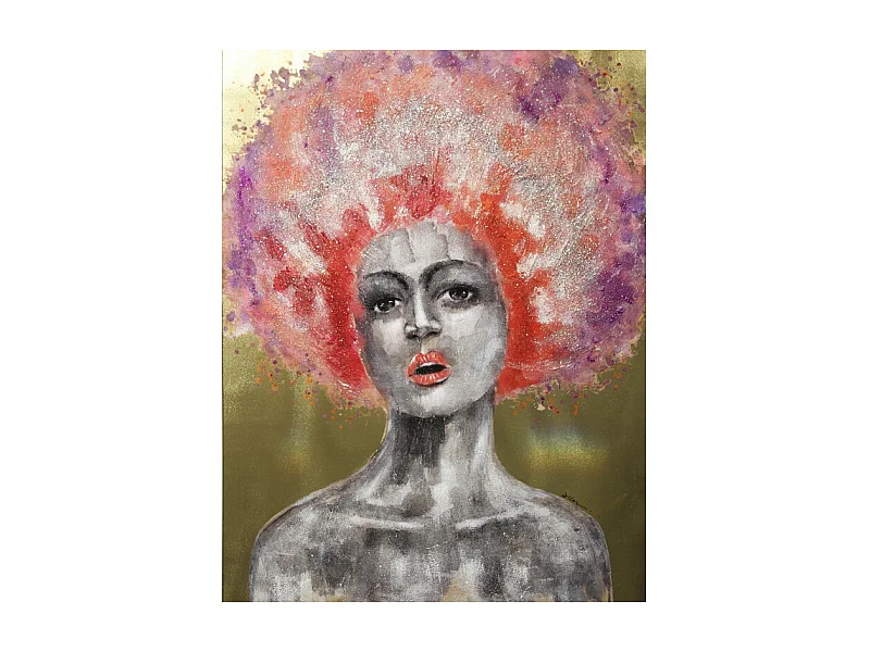 Tableau peinture femme afro 70s rose violet 120x90 cm - PINK AFRO