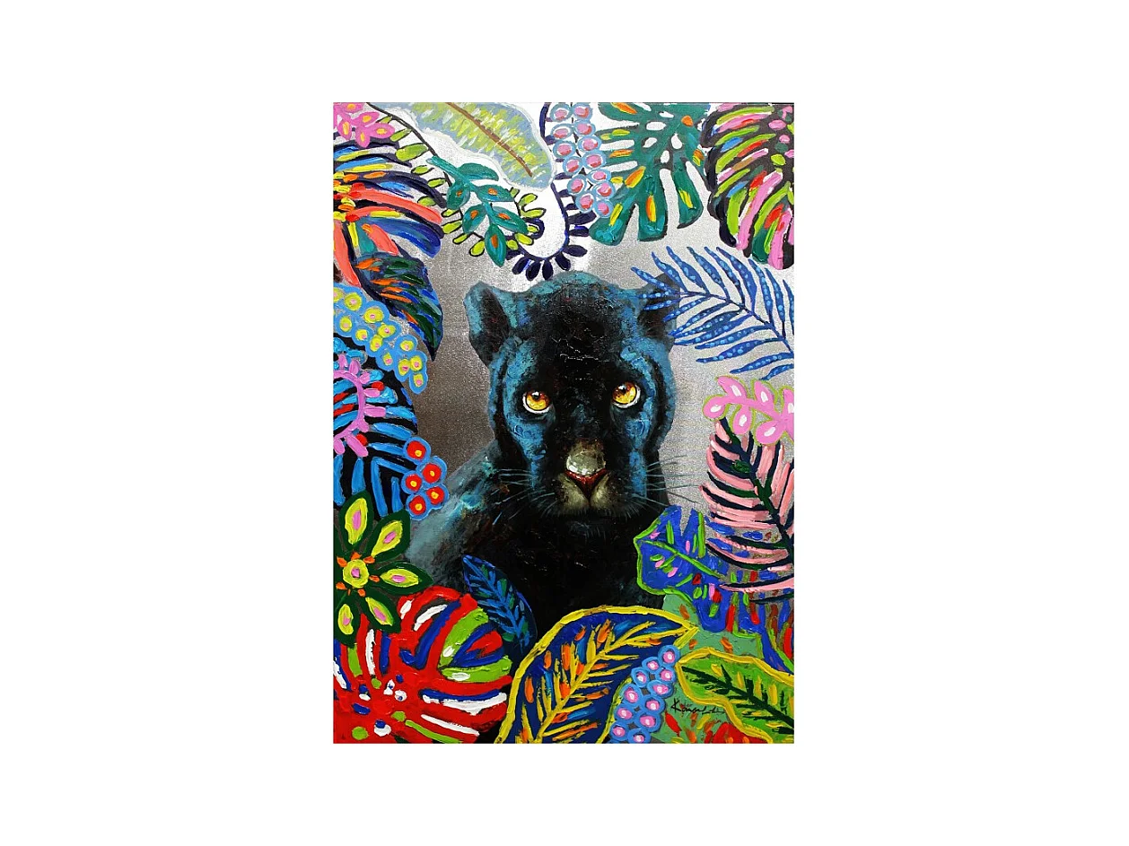 Tableau peinture Panthère Noire 100 x 70 cm style Pop Art - BLACKY