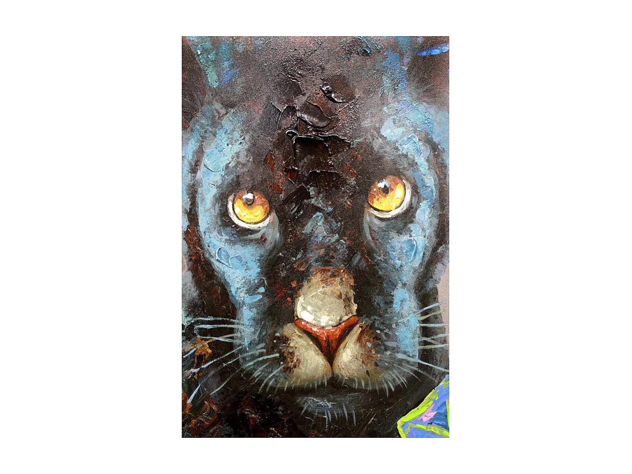 Tableau peinture Panthère Noire 100 x 70 cm style Pop Art - BLACKY