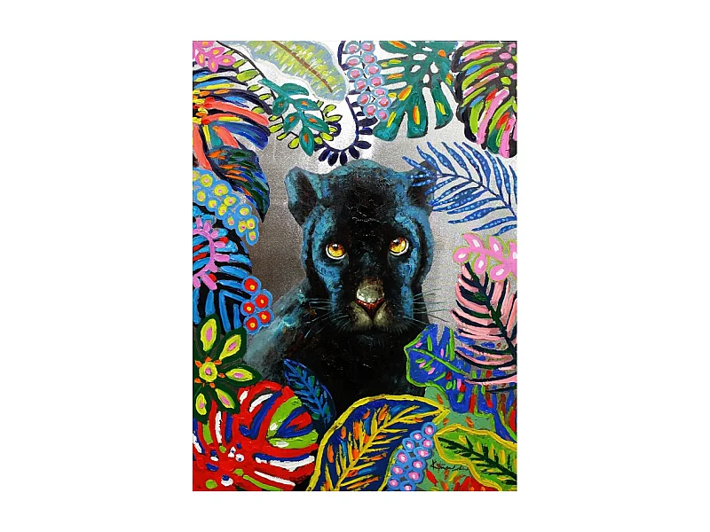 Tableau peinture Panthère Noire 100 x 70 cm style Pop Art - BLACKY