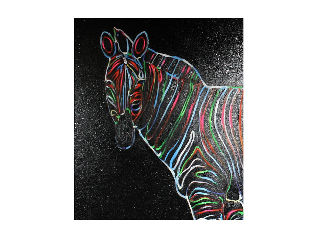 Tableau peinture zèbre noir lignes colorées 120 x 90 cm - ZEBRA NEON