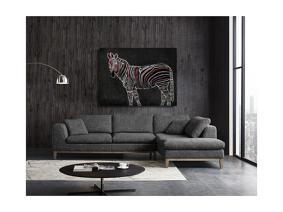 Tableau peinture zèbre noir lignes colorées 120 x 90 cm - ZEBRA NEON