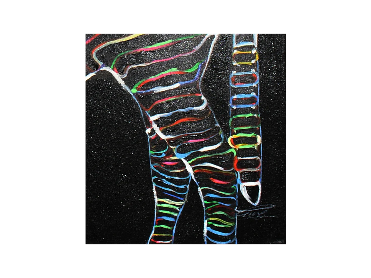 Tableau peinture zèbre noir lignes colorées 120 x 90 cm - ZEBRA NEON
