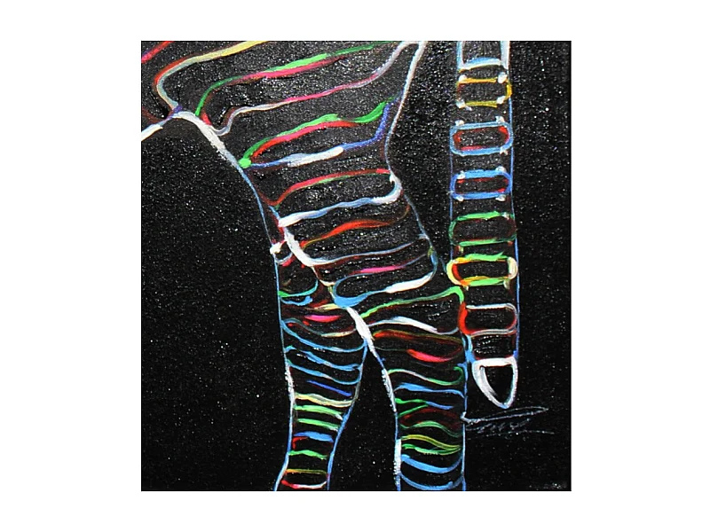 Tableau peinture zèbre noir lignes colorées 120 x 90 cm - ZEBRA NEON