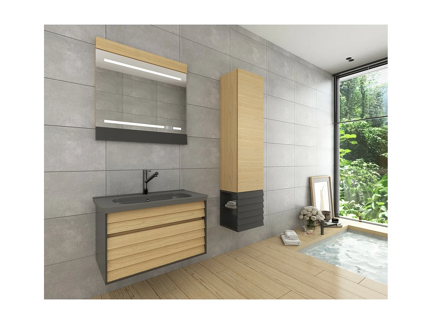 Spiegel met LED-Licht Memoria, Bruin, 80x100x5 cm, EPIKASA