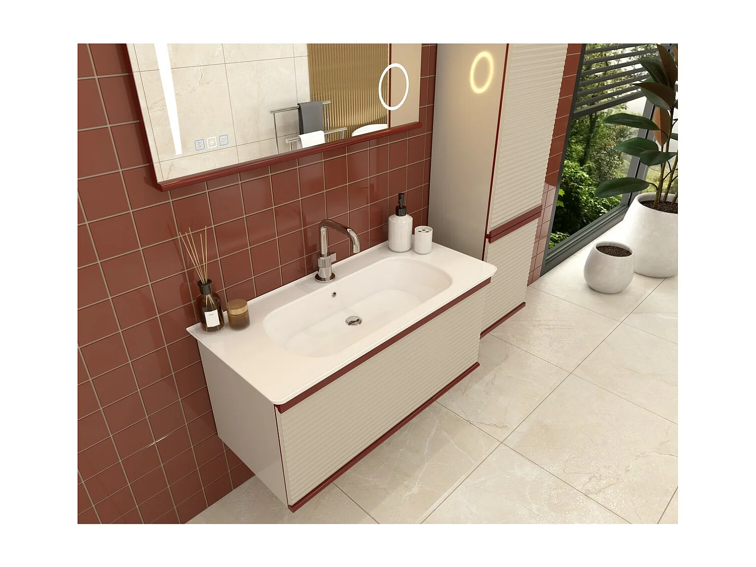 Miroir avec Lumière LED Trendy, Marron, 80x80x10 cm, EPIKASA