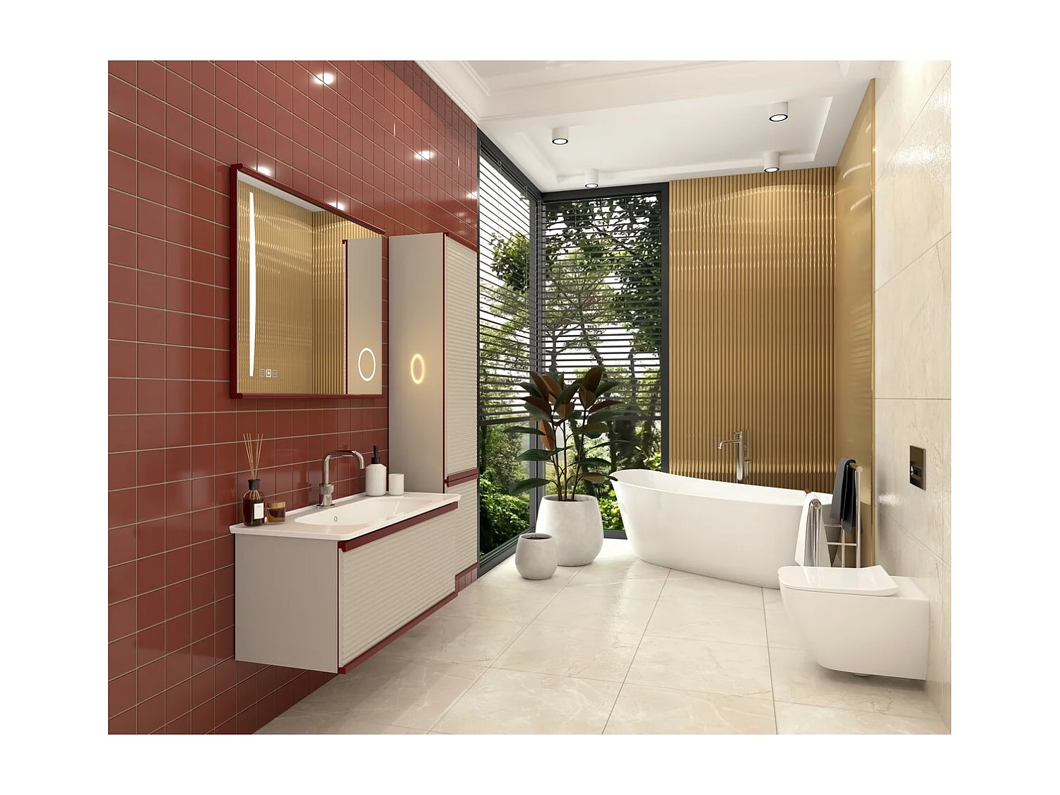 Miroir avec Lumière LED Trendy, Marron, 80x80x10 cm, EPIKASA