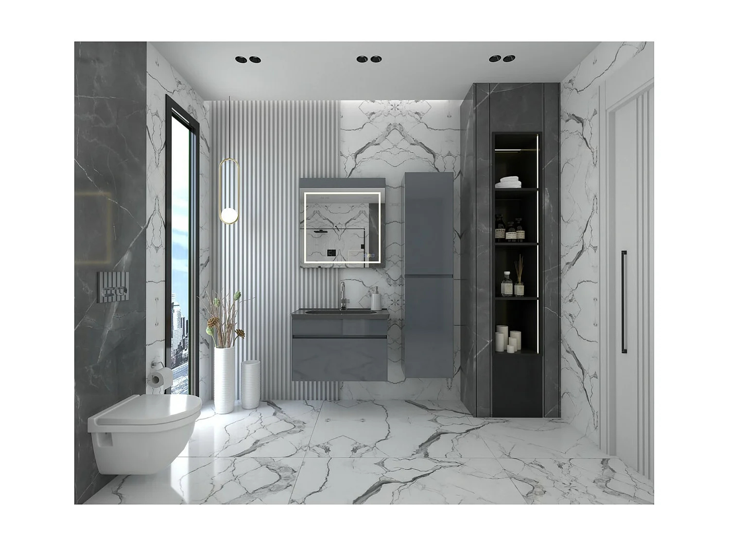 Espelho com Luz LED Premiere, Cinzento, 80x80x8 cm, EPIKASA