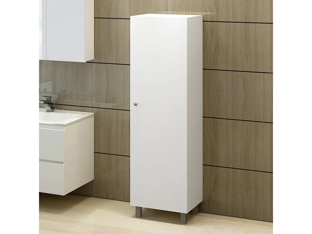 Meuble de Salle de Bain sur Pied Pari, Blanc, 50x35x165 cm, EPIKASA