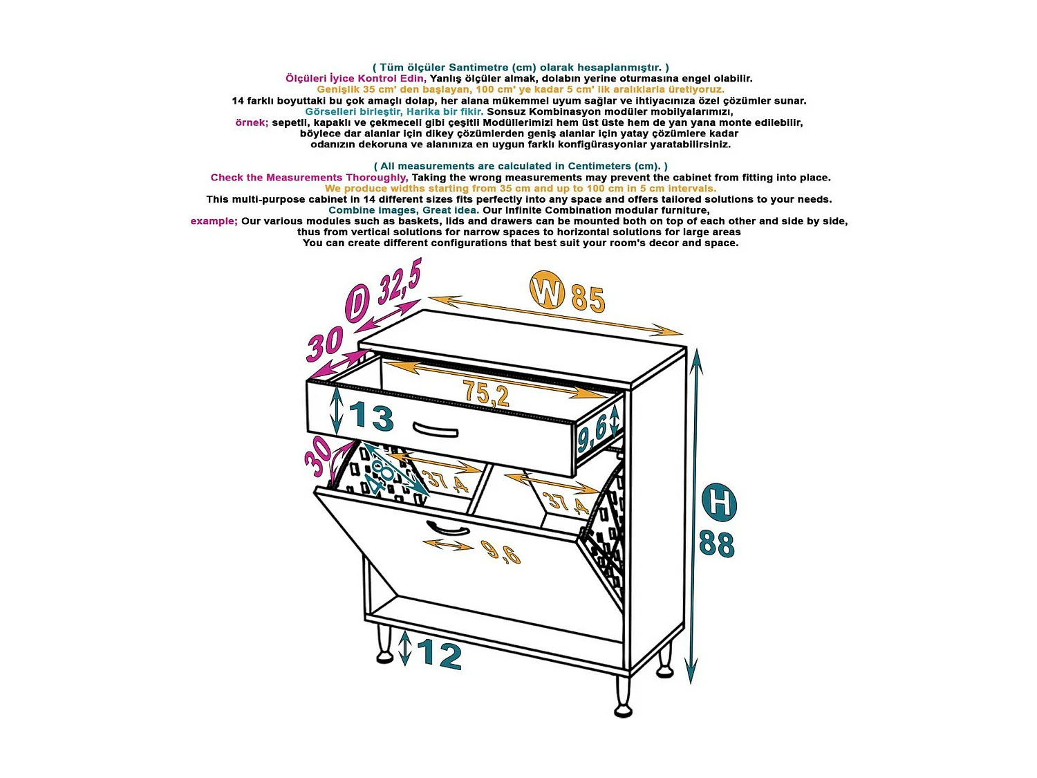 Armário de Lavandaria Aktif, Branco, 85x32,5x88 cm, EPIKASA