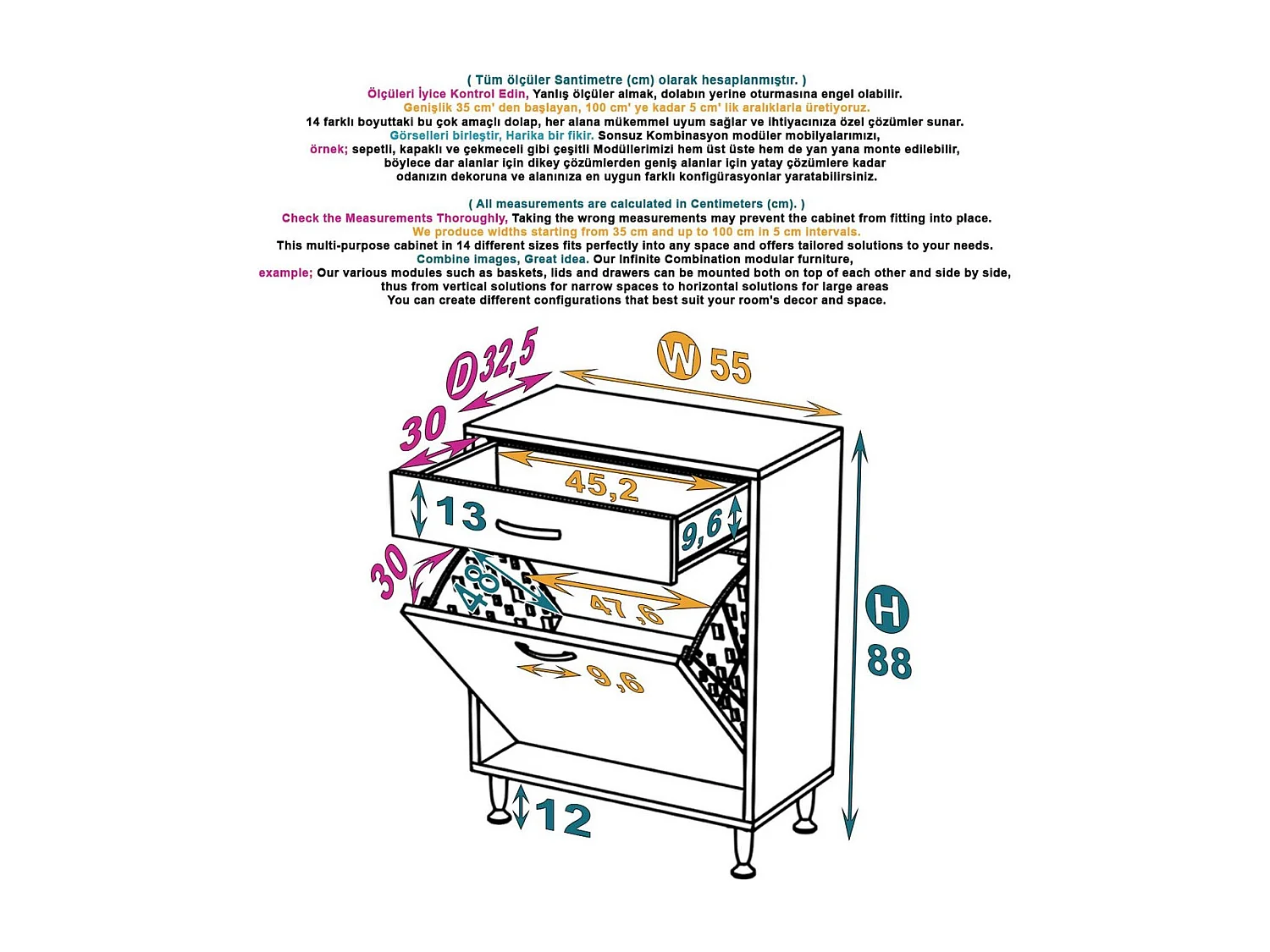 Waskast Aktif, Wit, 55x32,5x88 cm, EPIKASA