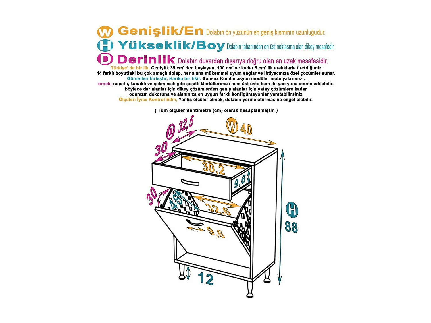 Waskast Aktif, Wit, 40x32,5x88 cm, EPIKASA