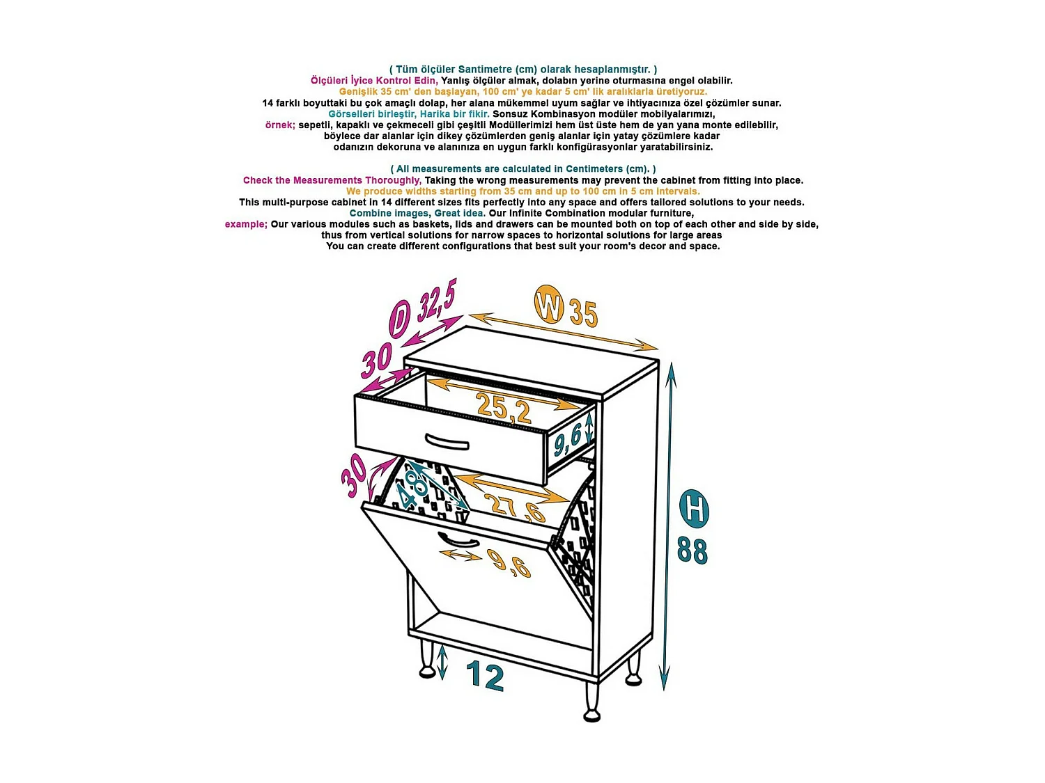 Waskast Aktif, Wit, 35x32,5x88 cm, EPIKASA