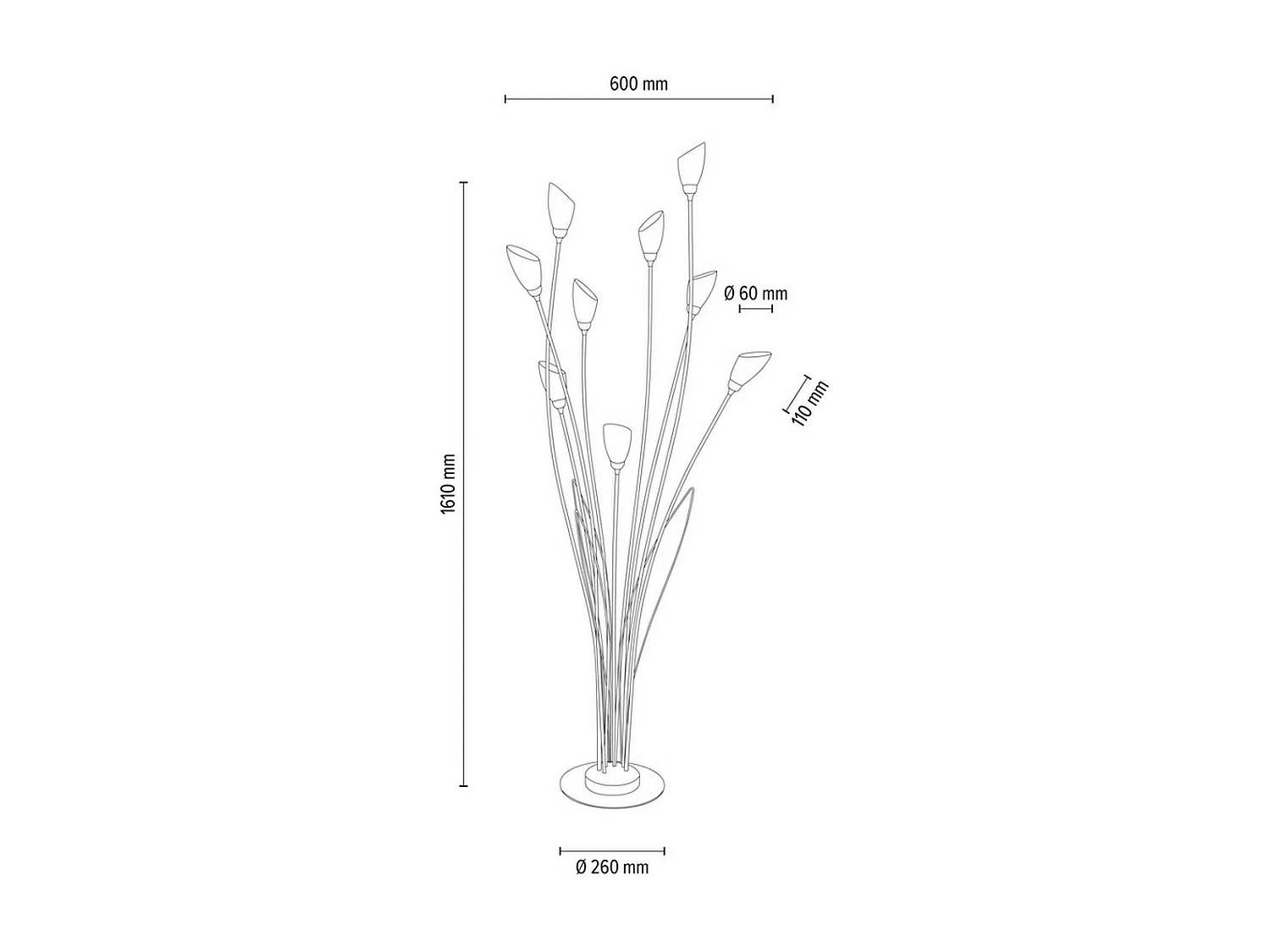 Candeeiro de Pé Flower, Preto, 60x60x161 cm, EPIKASA