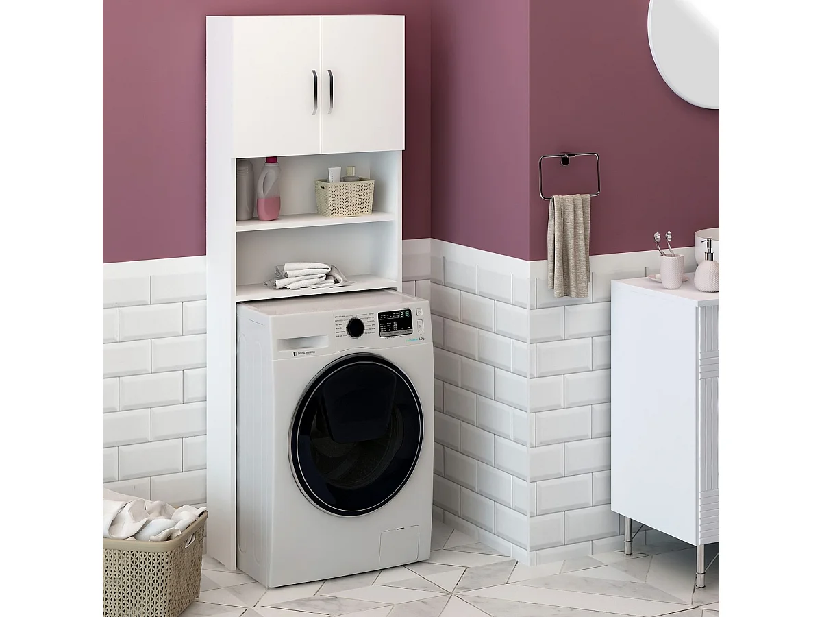 Meuble pour Machine à Laver Lange, Blanc, 64x20x180 cm, EPIKASA