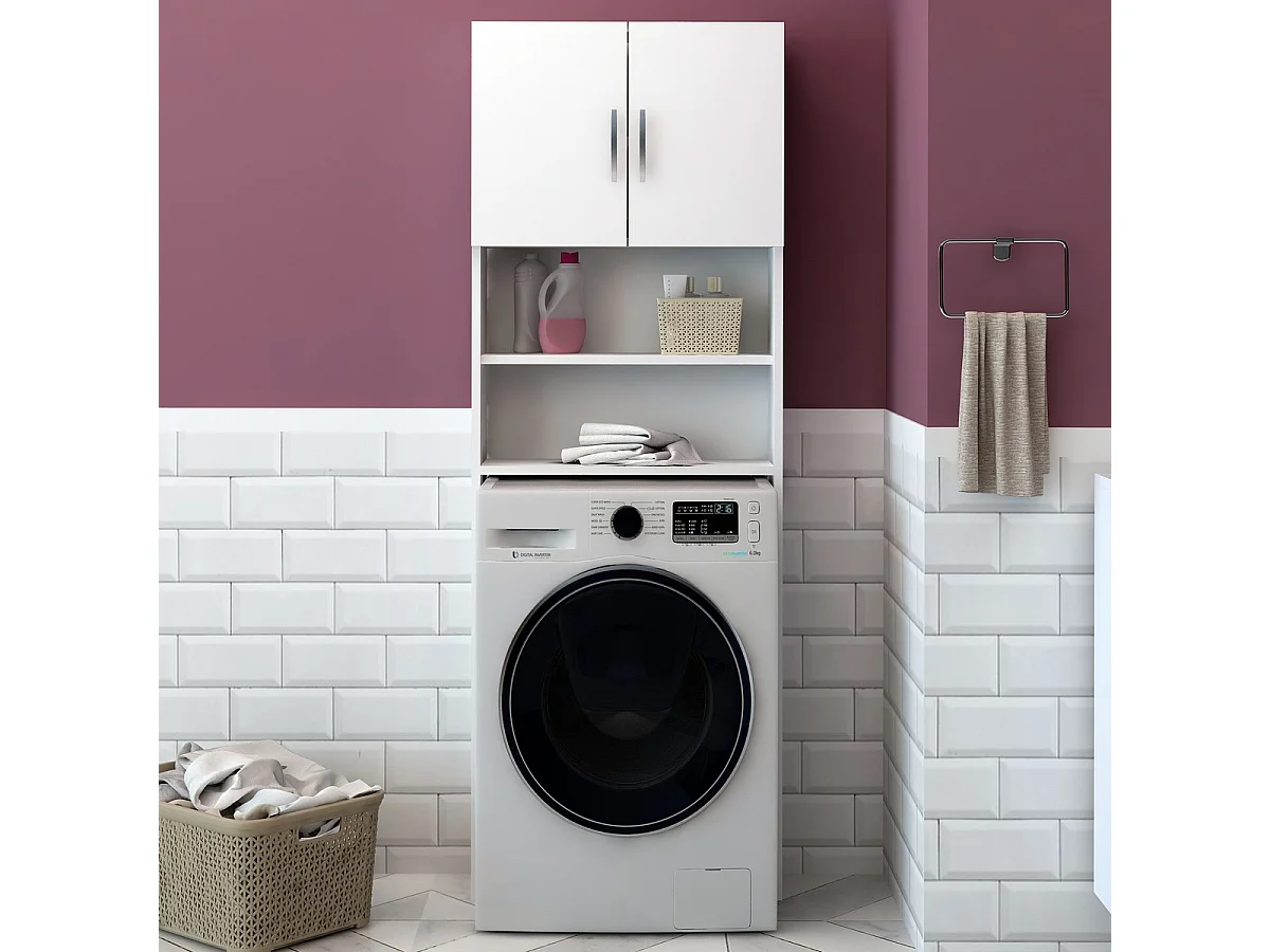 Meuble pour Machine à Laver Lange, Blanc, 64x20x180 cm, EPIKASA