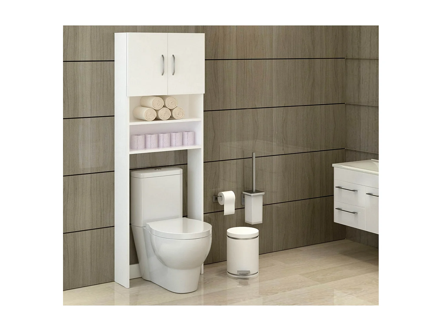 Meuble pour Machine à Laver Lange, Blanc, 64x20x180 cm, EPIKASA