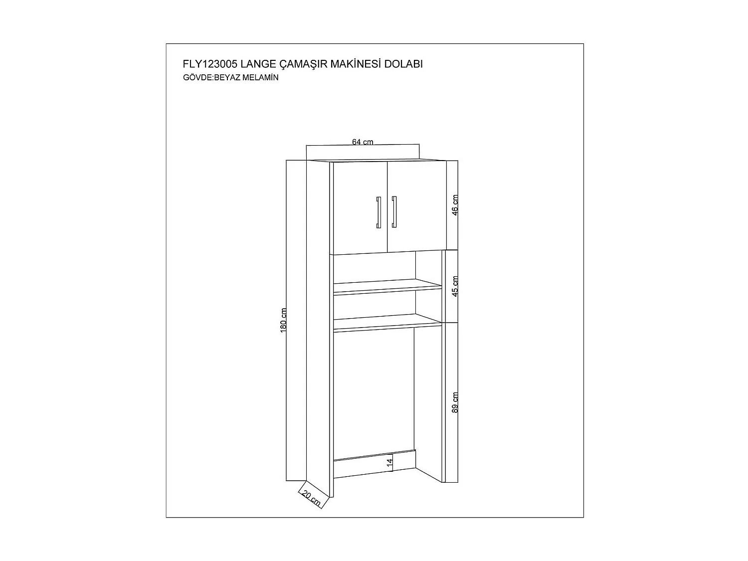Meuble pour Machine à Laver Lange, Blanc, 64x20x180 cm, EPIKASA