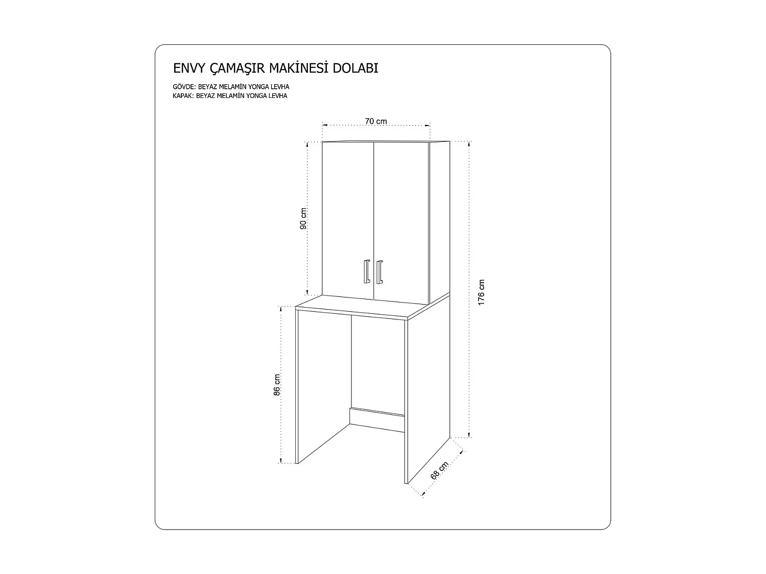 Meuble pour Machine à Laver Envy, Blanc, 70x68x176 cm, EPIKASA