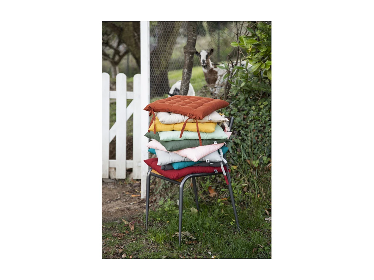 Coussin de chaise 38 x 38 cm capitonnée en coton vert - DOLORES