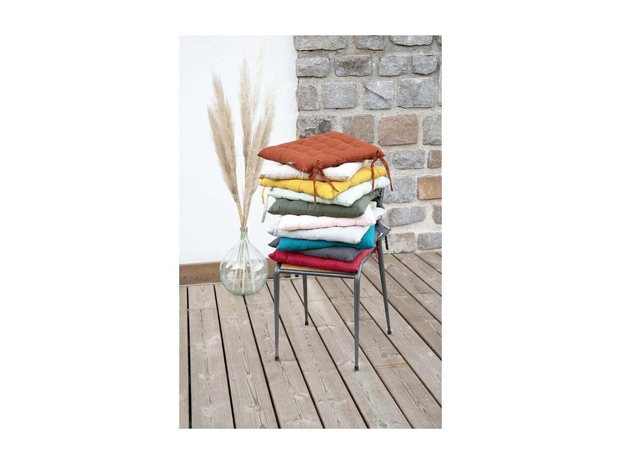 Coussin de chaise 38 x 38 cm capitonnée en coton vert - DOLORES