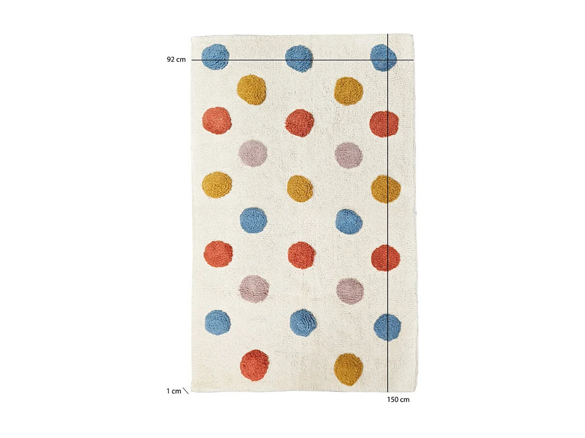 Tapis enfant 90 x 150 cm en coton shaggy avec pois multicolore - BABE