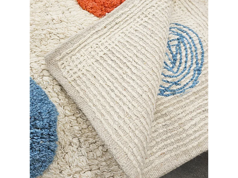 Tapis enfant 90 x 150 cm en coton shaggy avec pois multicolore - BABE