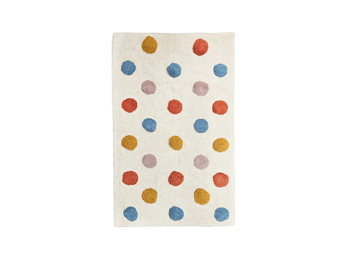Tapis enfant 90 x 150 cm en coton shaggy avec pois multicolore - BABE