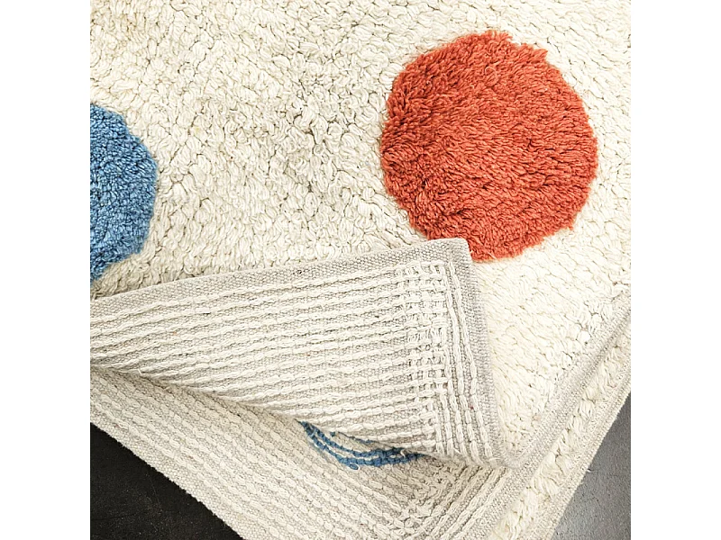 Tapis enfant 90 x 150 cm en coton shaggy avec pois multicolore - BABE