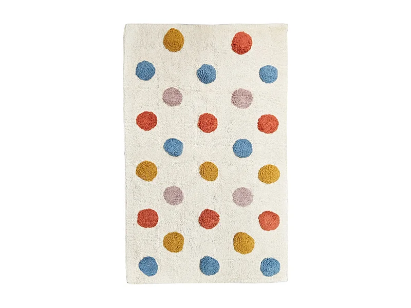 Tapis enfant 90 x 150 cm en coton shaggy avec pois multicolore - BABE