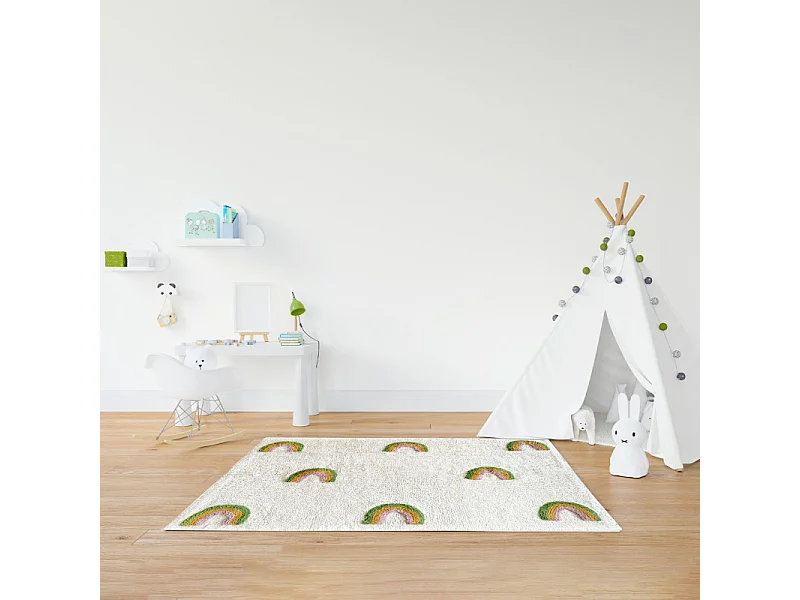 Tapis enfant arcs en Ciel 90 x 150 cm coton shaggy - CALEB