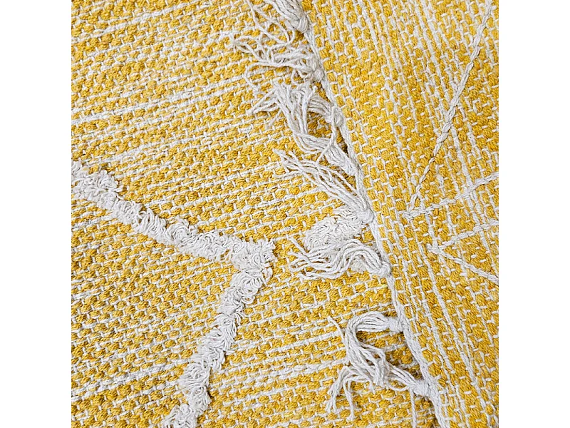 Tapis 120 x 180 cm en coton jaune avec motifs et franges écru - ALIBA