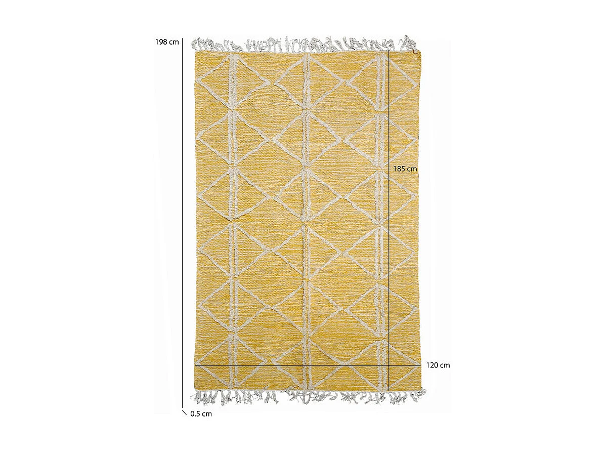 Tapis 120 x 180 cm en coton jaune avec motifs et franges écru - ALIBA