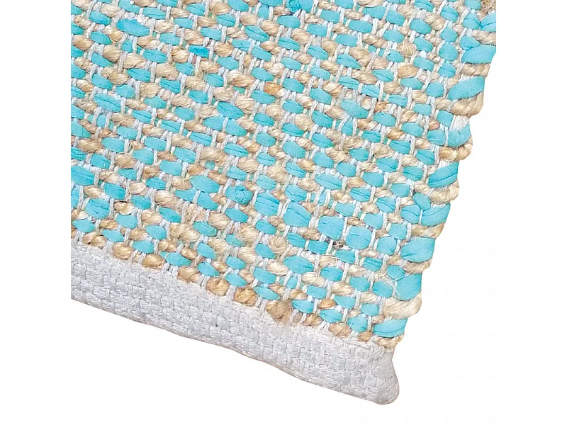 Tapis 120 x 180 cm bleu en coton et chanvre naturel tressé - DEVI