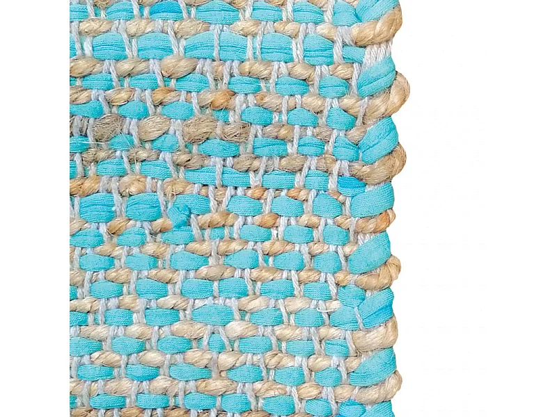 Tapis 120 x 180 cm bleu en coton et chanvre naturel tressé - DEVI