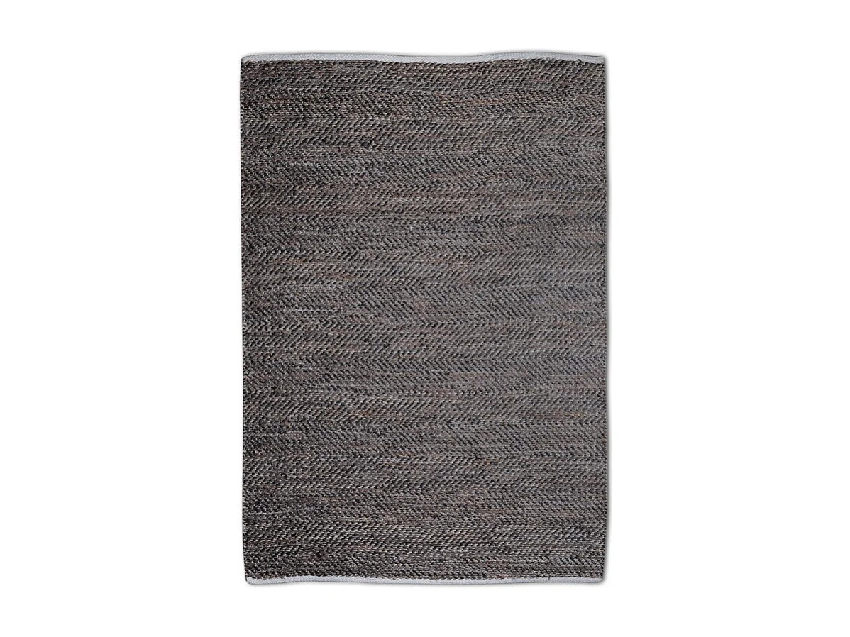 Tapis marron 120 x 180 cm en chanvre tissé et cuir recyclé - INDRA