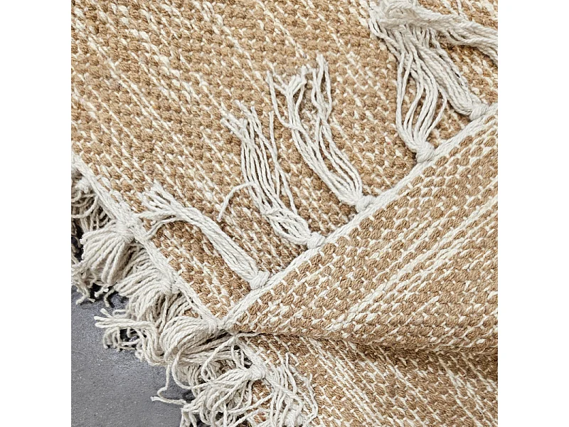 Tapis 120 x 180 cm en coton beige avec motifs et franges écru - ALIBA