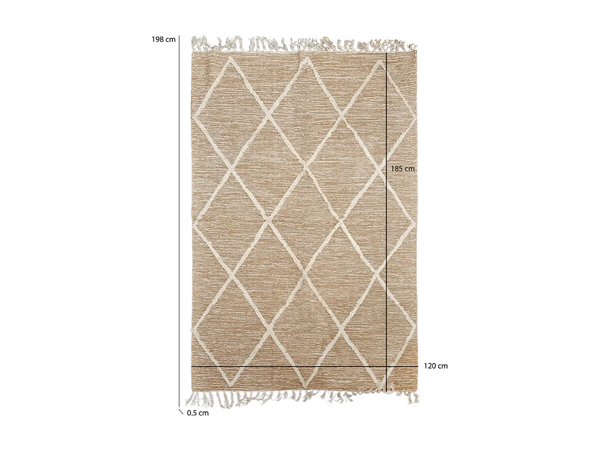 Tapis 120 x 180 cm en coton beige avec motifs et franges écru - ALIBA