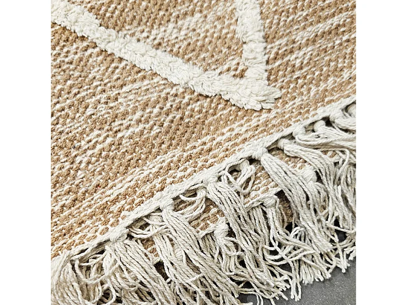 Tapis 120 x 180 cm en coton beige avec motifs et franges écru - ALIBA