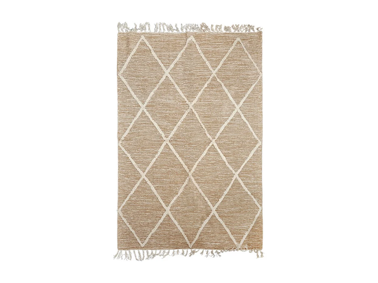 Tapis 120 x 180 cm en coton beige avec motifs et franges écru - ALIBA