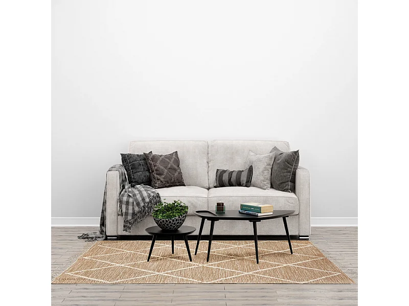 Tapis 120 x 180 cm en coton beige avec motifs et franges écru - ALIBA