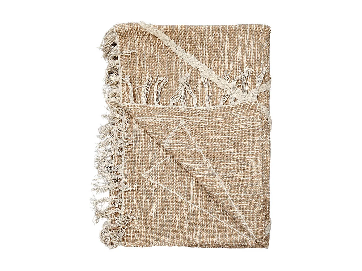 Tapis 120 x 180 cm en coton beige avec motifs et franges écru - ALIBA