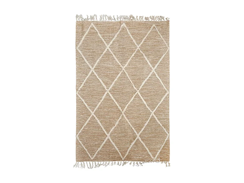 Tapis 120 x 180 cm en coton beige avec motifs et franges écru - ALIBA