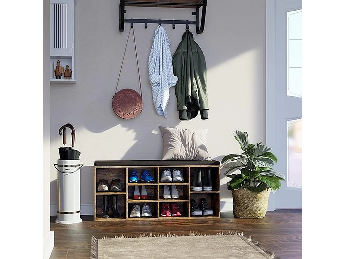 Meuble à chaussures avec siège - Noir et brun rustique