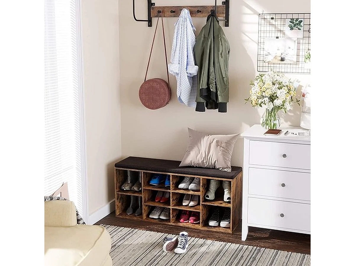 Meuble à chaussures avec siège - Noir et brun rustique