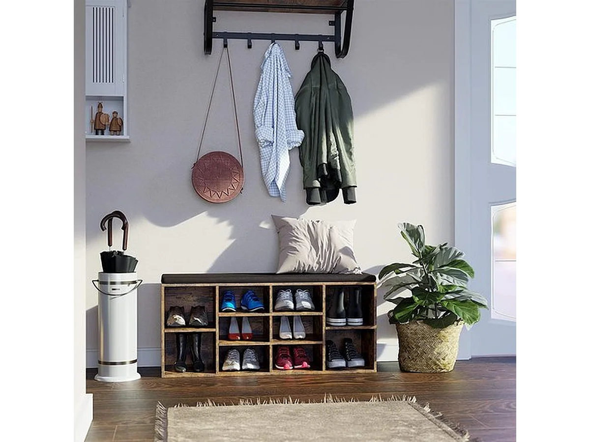 Meuble à chaussures avec siège - Noir et brun rustique